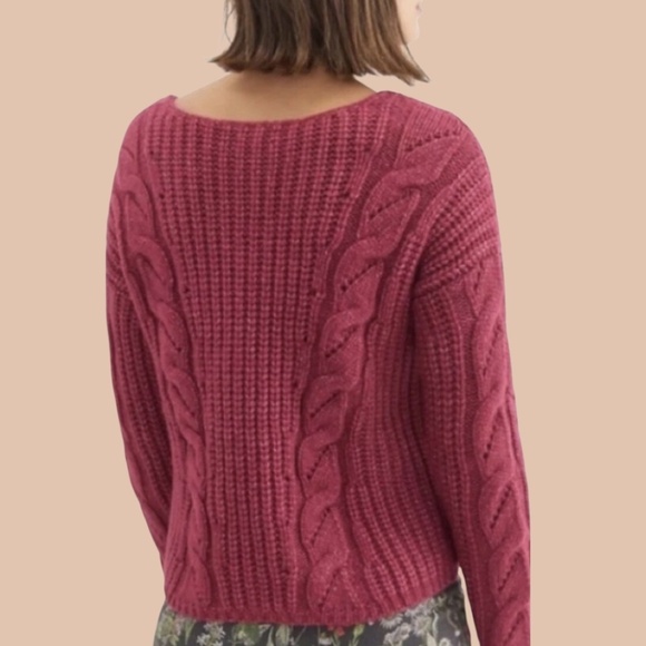 ANTHROPOLOGIE Acrylic Nylon Alpaca Blend Ramona Cable Knit V-Neck Sweater Sz S - Picture 3 of 12